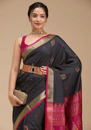 black printed art silk saree
