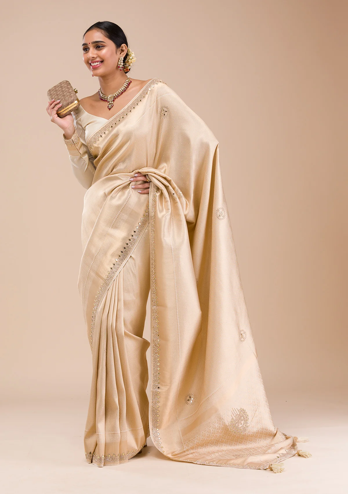 koskii beige mirrorwork silk designer saree saus0034134 beige 1 6