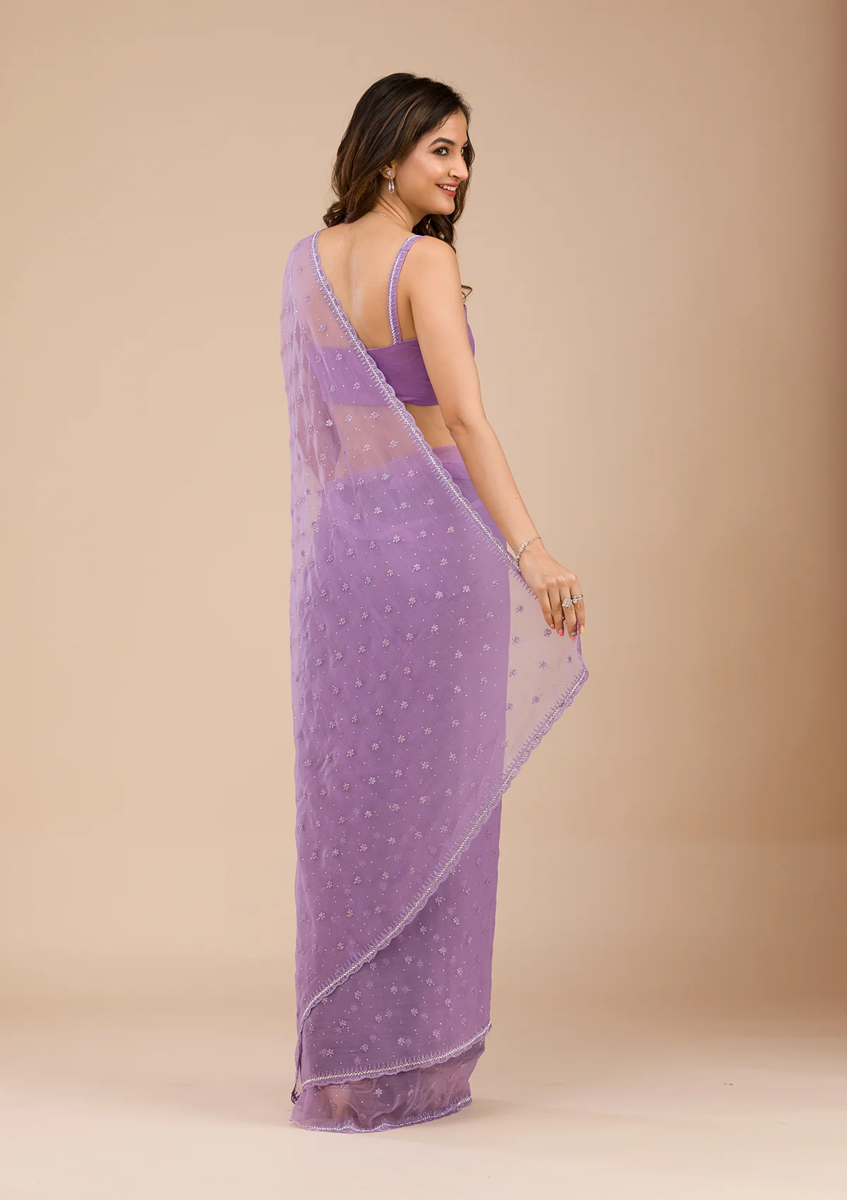 purple threadwork chiffon saree purple threadwork chiffon saree